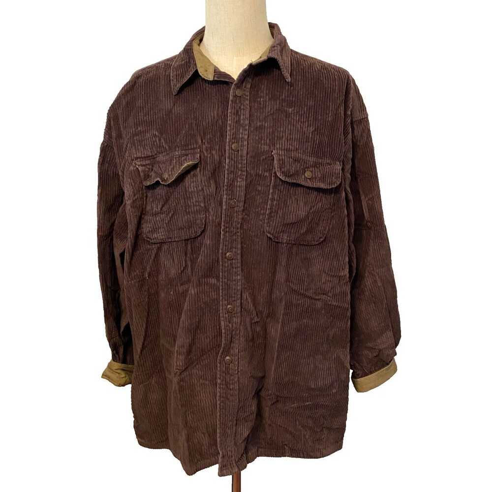 Vtg St. John's Bay Men's XXLT Corduroy Heavyweight Shirt Chore Coat Brown Green - Picture 1 of 10